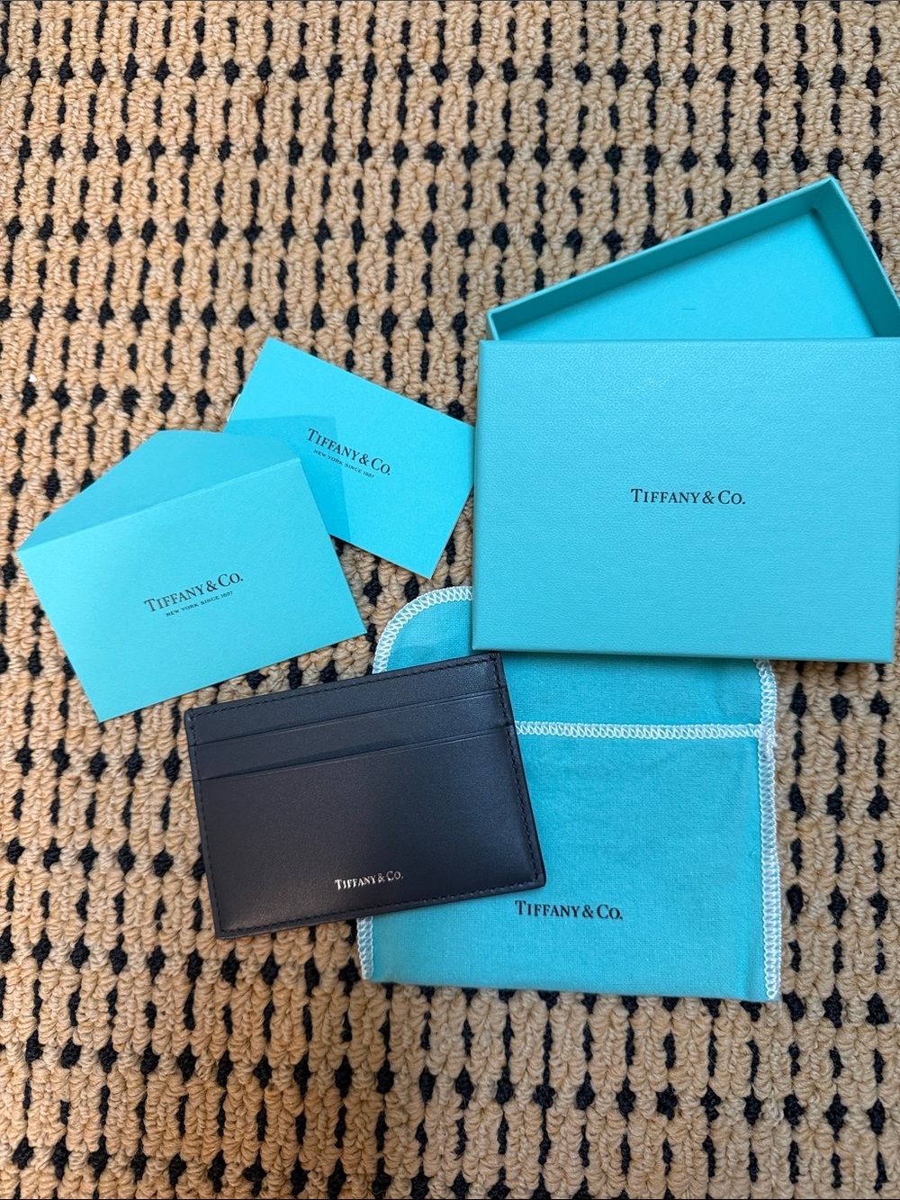 Tiffany & Co. Black Leather Card Holder with Tiffany Blue Packaging